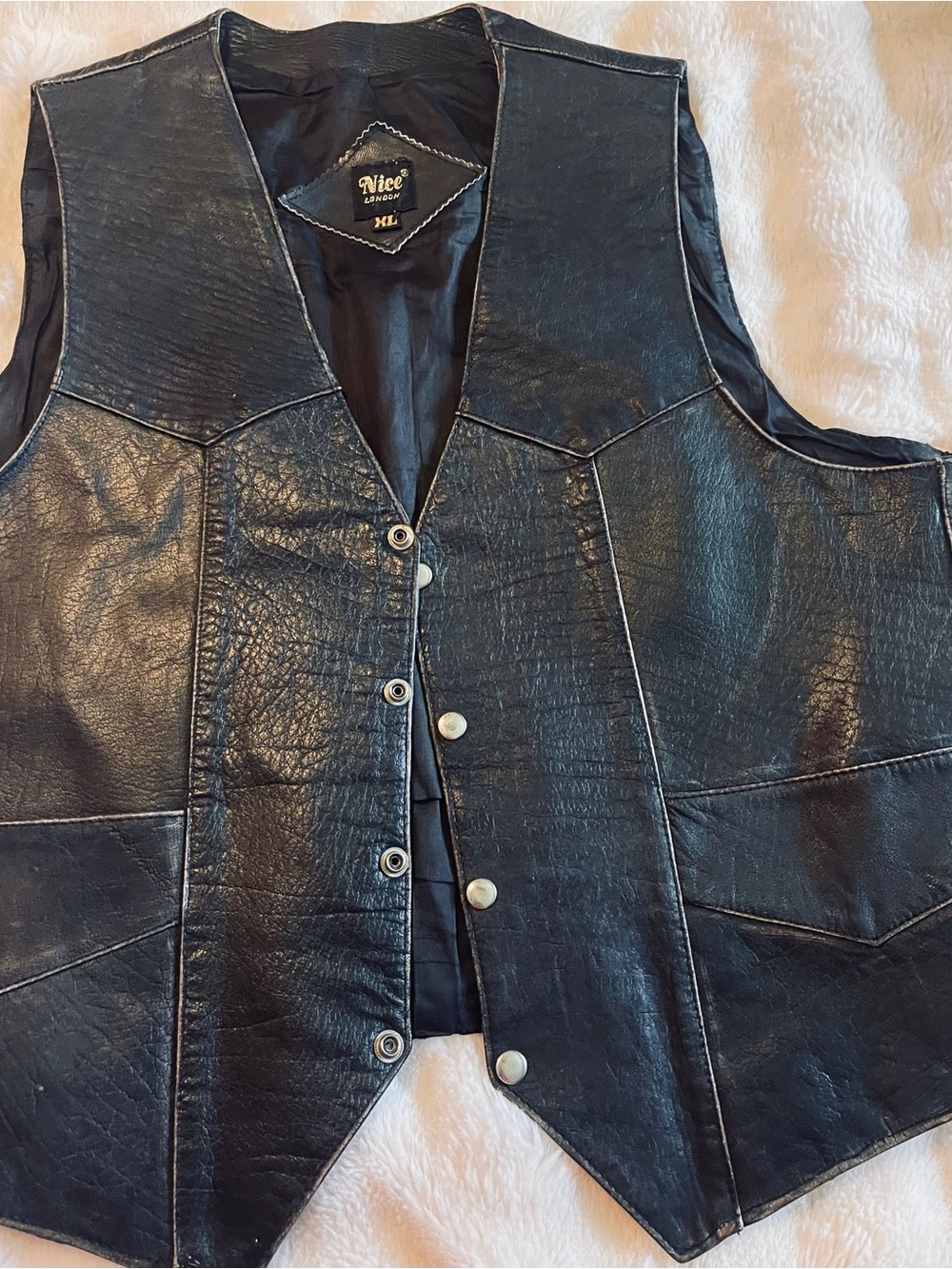 Nice London Leather Snap-Front Black Vest